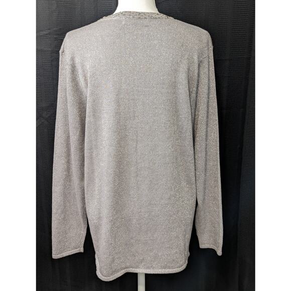 NWOT! PASSPORTS WOMAN! SHIMMERY SILVER GRAY BEADED, SEQUINNED SWEATER! SZ 1X - Picture 8 of 9